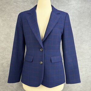 Future Collective Womens Blazer Size S Plaid Blue Poly-Wool‎ Blend